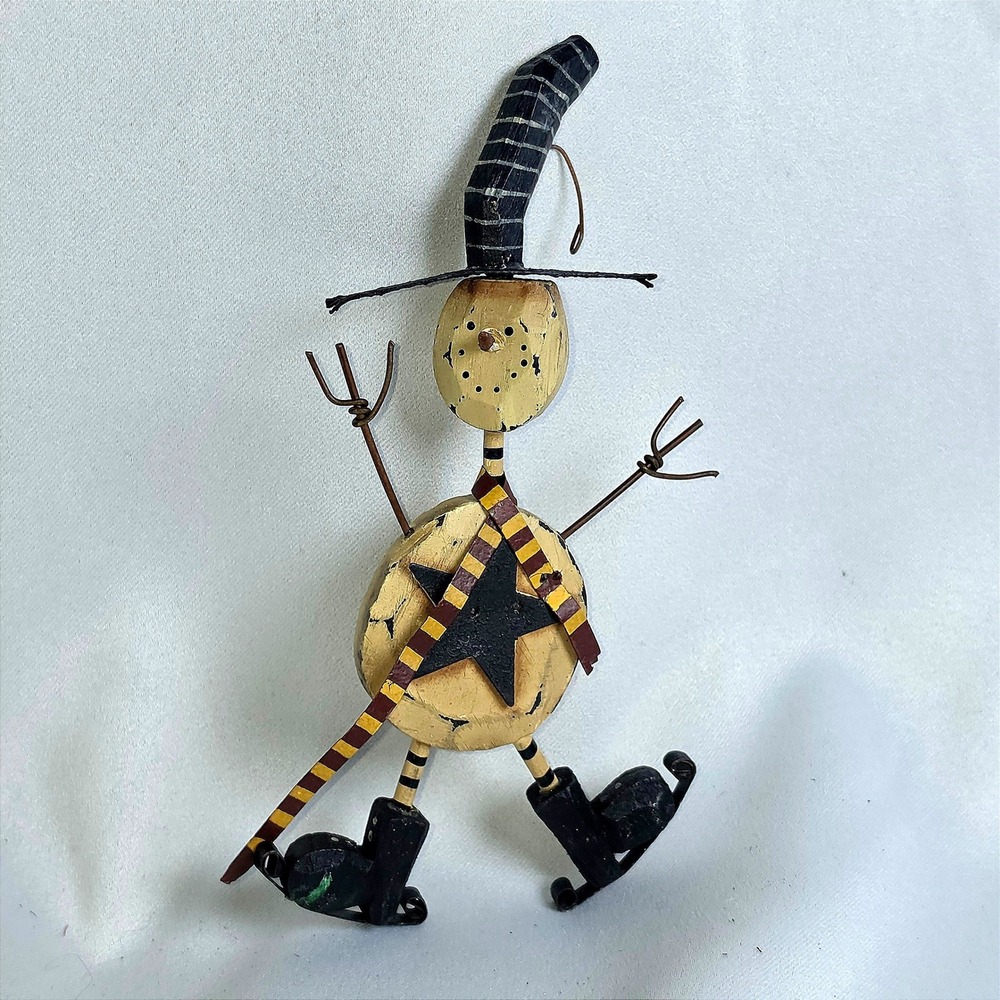 Primitive Folk Art Snowman Ice Skater Ornament 4 Inch Rustic Christmas Decor